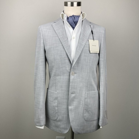 Calvin Klein Mens Slim fit Sport Coat Blazer 40 L Heather Grey Solid